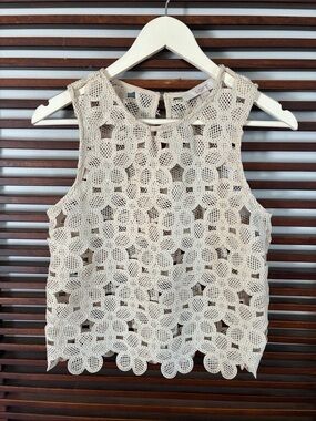 LOFT Cream Crochet Floral Cutout Tank